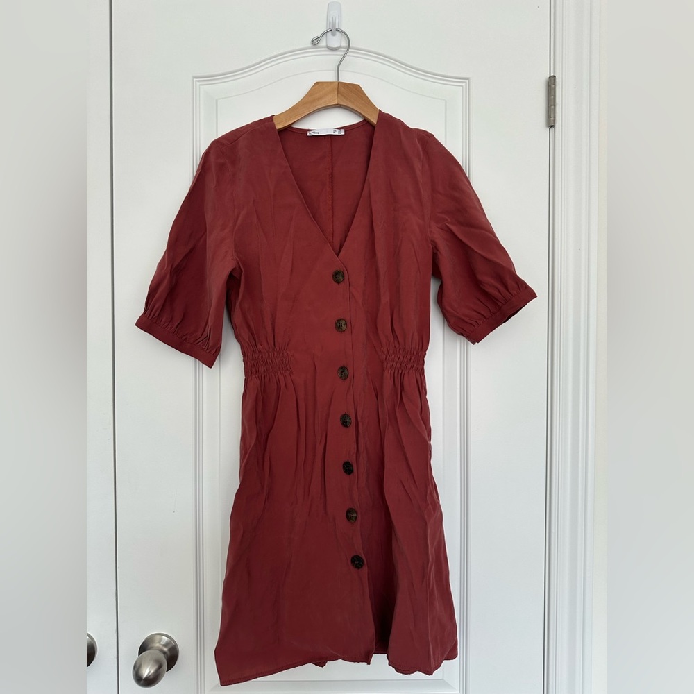 Dark blush-pink (rust) button up summer dress
